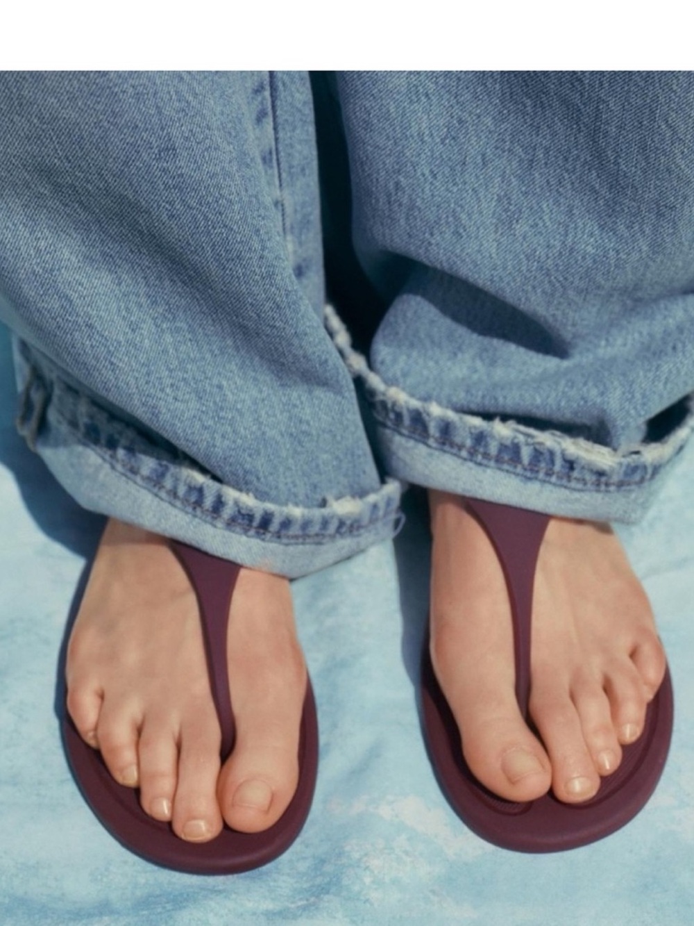 Zara Burgundy Rubber Thong Slingback Sandals - Picture 3 of 9
